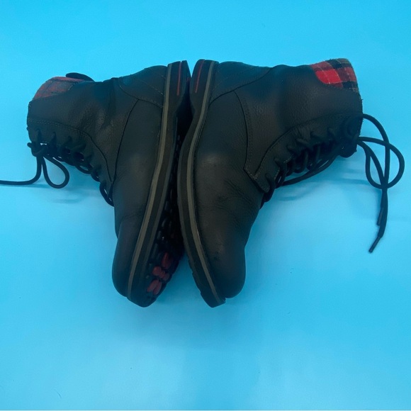 LL Bean US size 7.5 Charcoal Leather Park Ridge Casual Lace Up Boot w/ Red Plaid - Picture 2 of 6